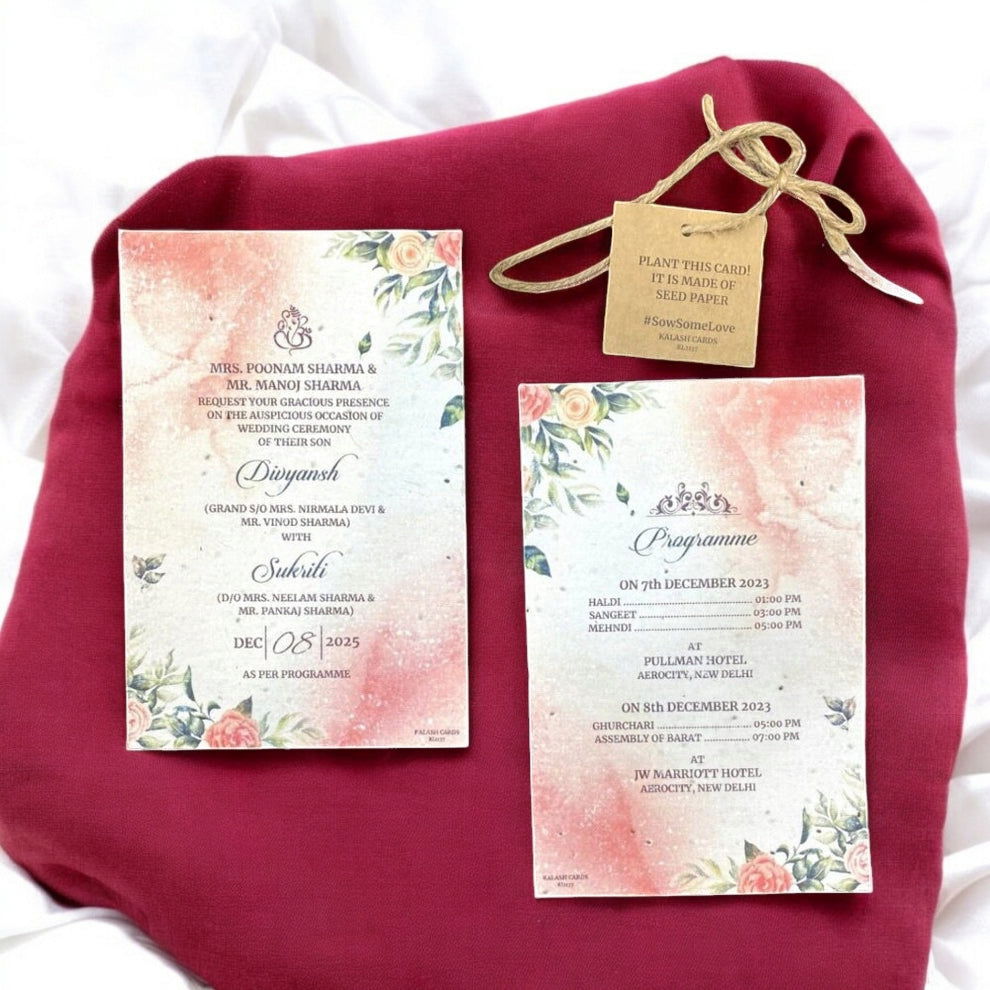 KL2137 Plantable Seed Paper Wedding Card (2 Card Inserts and Tag) - Kalash Cards