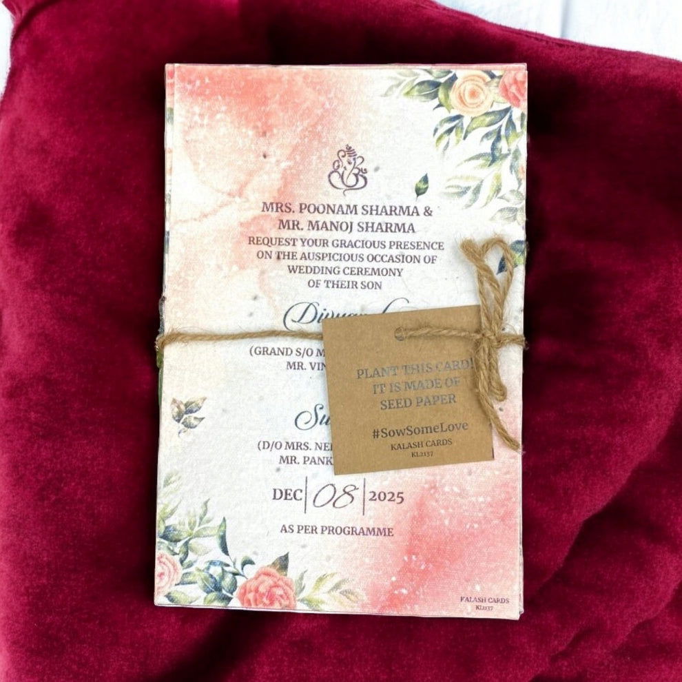 KL2137 Plantable Seed Paper Wedding Card (2 Card Inserts and Tag) - Kalash Cards