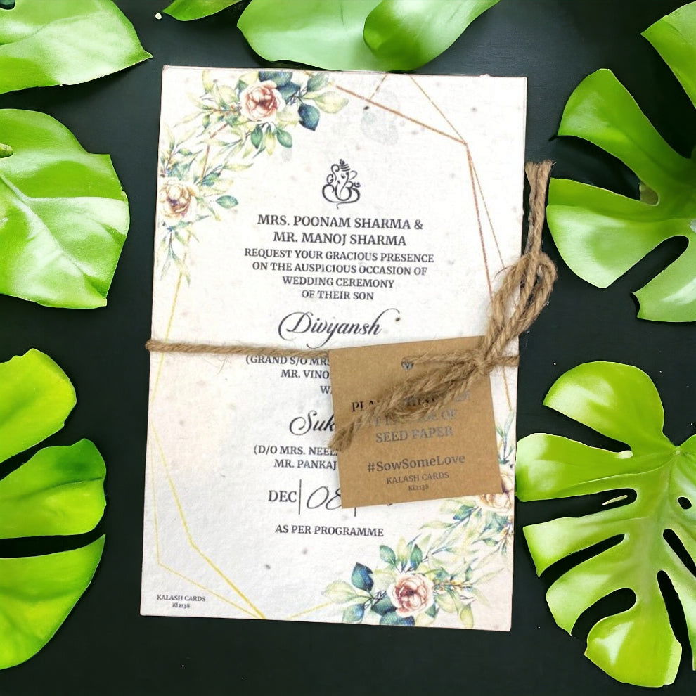 KL2138 Plantable Seed Paper Wedding Card (2 Card Inserts and Tag) - Kalash Cards