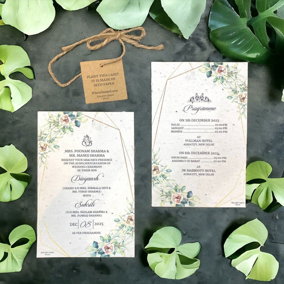 KL2138 Plantable Seed Paper Wedding Card (2 Card Inserts and Tag) - Kalash Cards