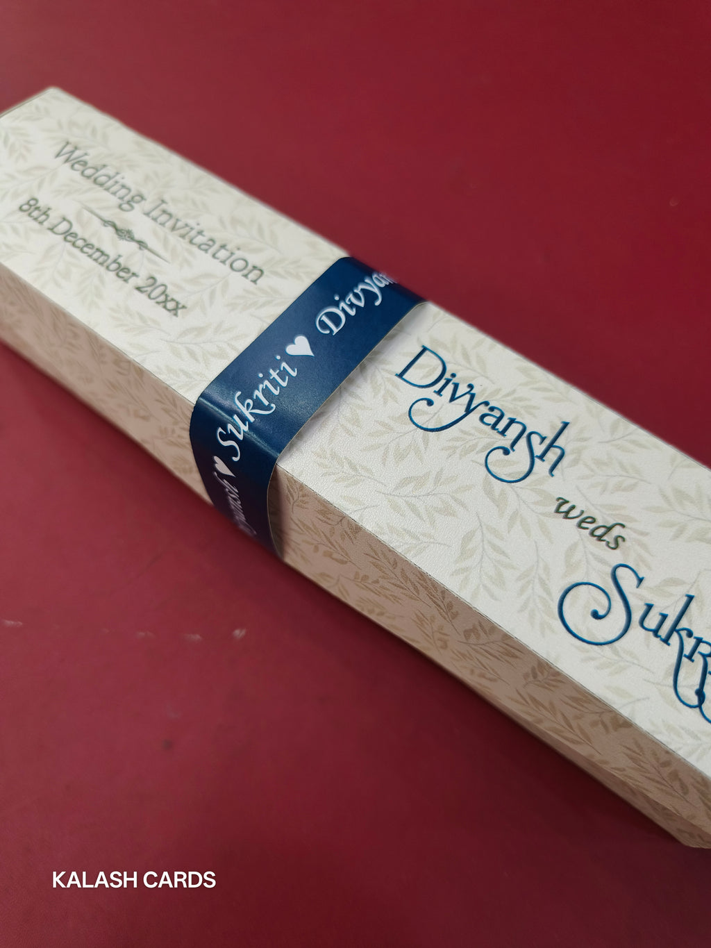 KL2146 Luxury Translucent Scroll Wedding Card with Matching Box Cover and Personalised Band-Kalash Cards