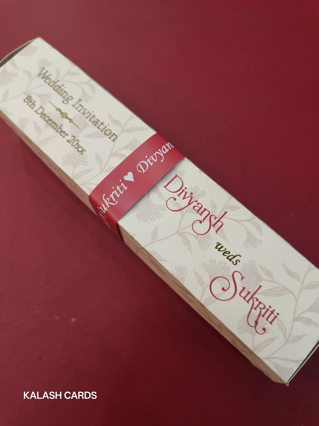 KL2147 Luxury Translucent Scroll Wedding Card with Matching Box Cover and Personalised Band-Kalash Cards