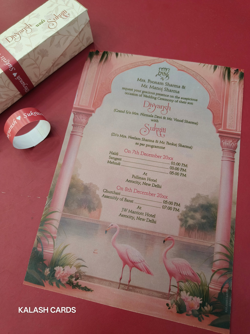 KL2147 Luxury Translucent Scroll Wedding Card with Matching Box Cover and Personalised Band-Kalash Cards