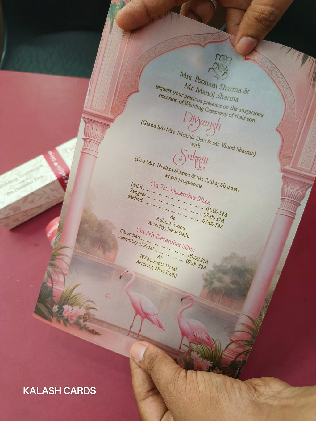 KL2147 Luxury Translucent Scroll Wedding Card with Matching Box Cover and Personalised Band-Kalash Cards