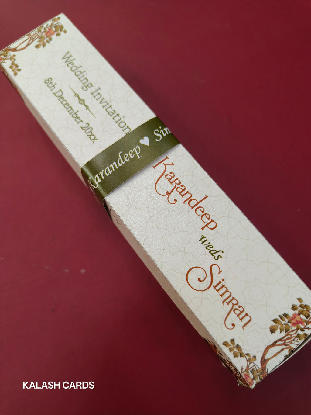 KL2149 Luxury Translucent Scroll Wedding Card with Matching Box Cover and Personalised Band-Kalash Cards