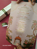 KL2149 Luxury Translucent Scroll Wedding Card with Matching Box Cover and Personalised Band-Kalash Cards