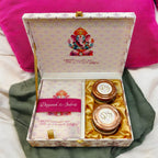 KL2165 Royal Booti Floral Design MDF Wedding Gift Box with Customisable Translucent Cover 2 Gold Foil Printed Cards (2 Jars) - Kalash Cards