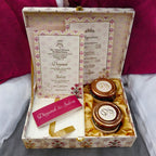 KL2165 Royal Booti Floral Design MDF Wedding Gift Box with Customisable Translucent Cover 2 Gold Foil Printed Cards (2 Jars) - Kalash Cards