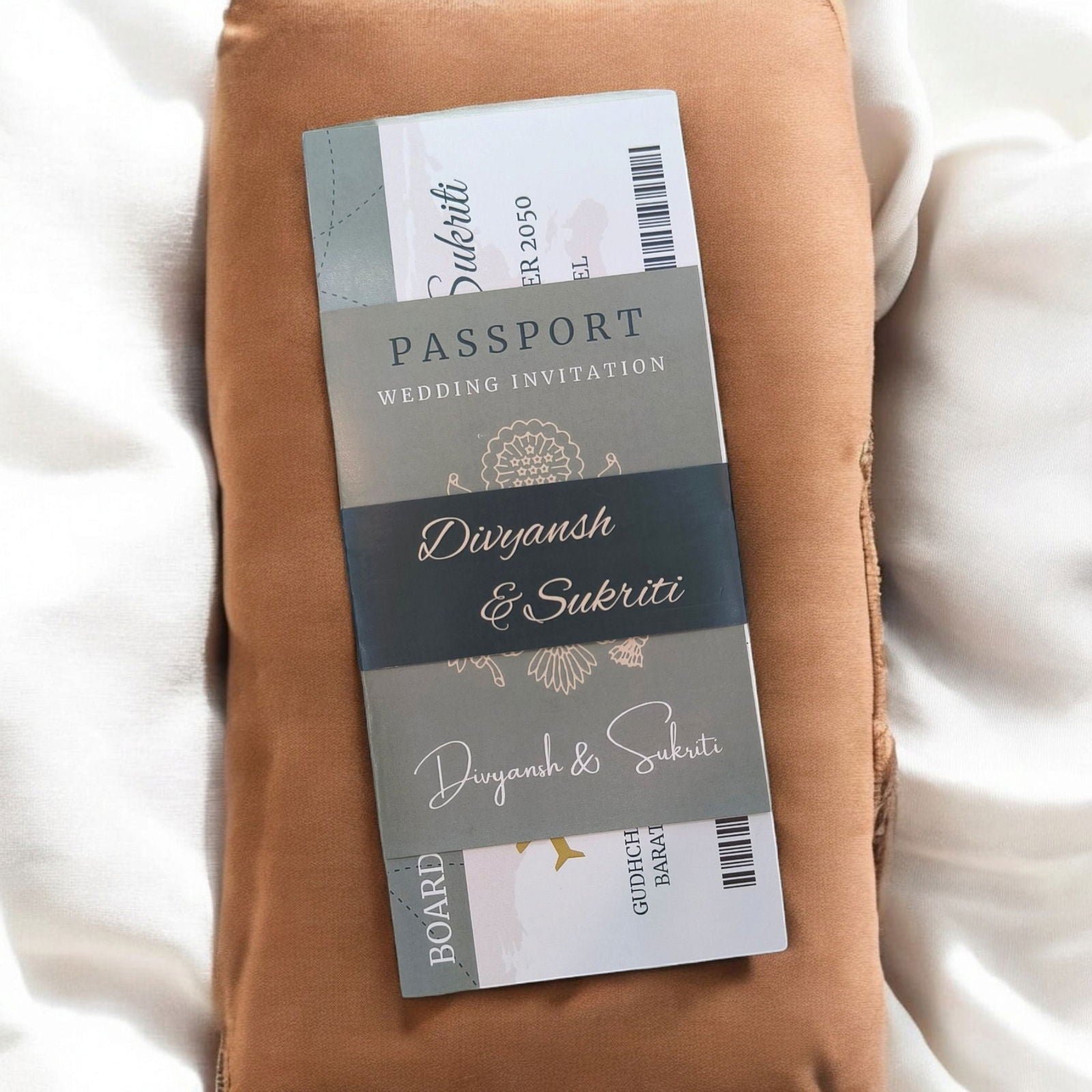 KL2180-2 Passport Wedding Card (1 Paper Passport, 1 Boarding Pass, 1 Band) - Kalash Cards