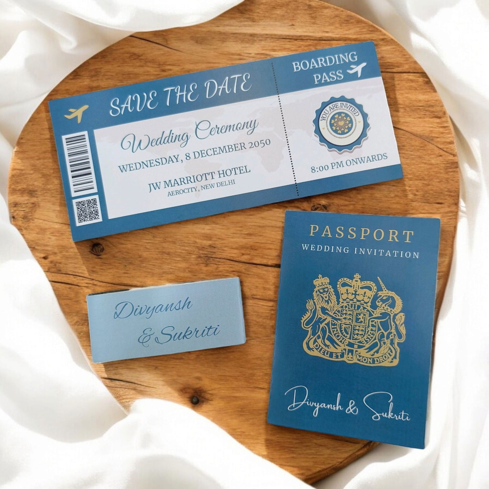 KL2181-2 Passport Wedding Card (1 Paper Passport, 1 Boarding Pass, 1 Band) - Kalash Cards