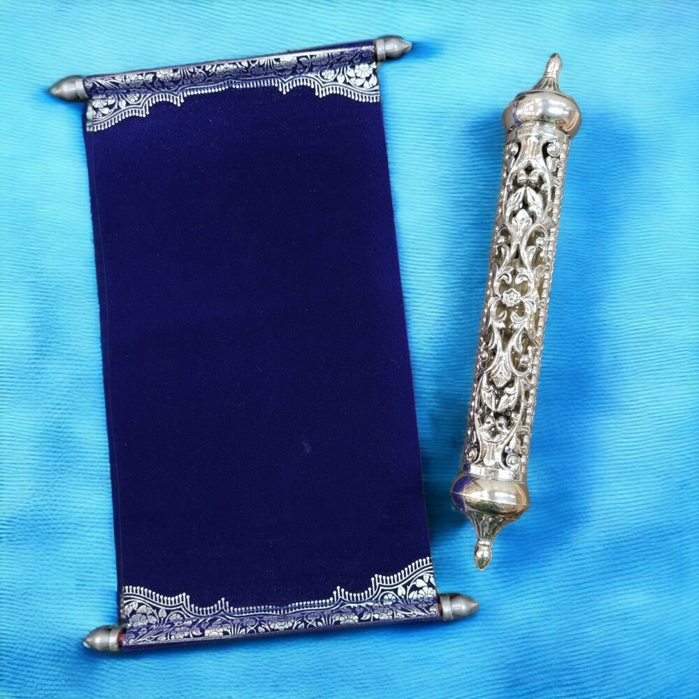 KL21 Velvet Fabric Scroll Wedding Card With Designer Plastic Holder - Kalash Cards