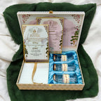 KL2201 Royal Peacock Pichwai Floral Design MDF Wedding Gift Box with Customisable 2 Gold Foil Printed Cards (3 Jars) - Kalash Cards