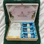 KL2201 Royal Peacock Pichwai Floral Design MDF Wedding Gift Box with Customisable 2 Gold Foil Printed Cards (3 Jars) - Kalash Cards