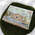 KL2201 Royal Peacock Pichwai Floral Design MDF Wedding Gift Box with Customisable 2 Gold Foil Printed Cards (3 Jars) - Kalash Cards