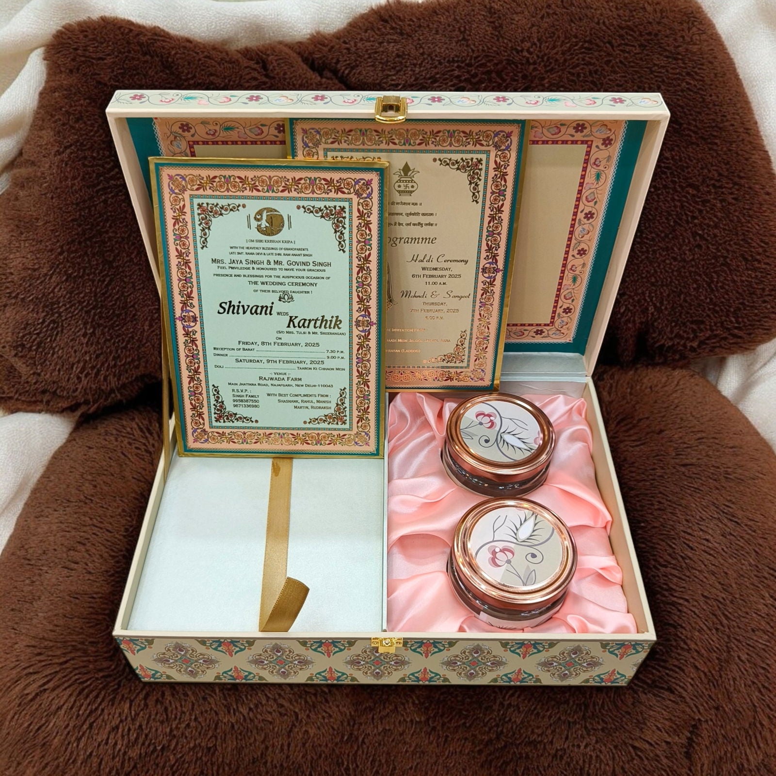 KL2206 Traditional Elephant Design MDF Wedding Gift Box with Customisable 2 Gold Foil Printed Cards (2 Jars) - Kalash Cards