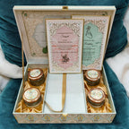 KL2207 Royal Elephant Pichwai Floral Design MDF Wedding Gift Box with Customisable 2 Gold Foil Printed Cards (4 Jars) - Kalash Cards