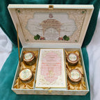 KL2207 Royal Elephant Pichwai Floral Design MDF Wedding Gift Box with Customisable 2 Gold Foil Printed Cards (4 Jars) - Kalash Cards