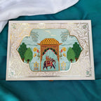 KL2207 Royal Elephant Pichwai Floral Design MDF Wedding Gift Box with Customisable 2 Gold Foil Printed Cards (4 Jars) - Kalash Cards