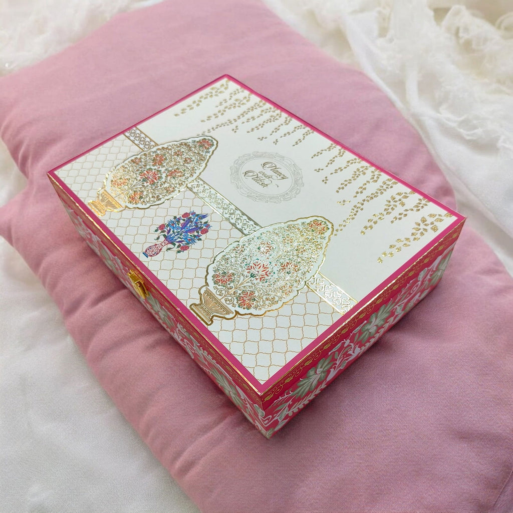 KL2209 Royal Flower Design MDF Wedding Gift Box with Customisable 2 Printed Cards (2 Jars) - Kalash Cards