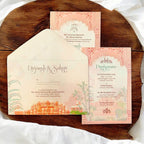 KL2211 Traditional Fort Design Luxury Wedding Invitation Card with 2 Printed Cards and Matching Envelope - Kalash Cards