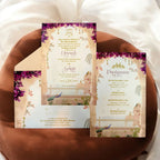 KL2216 Floral Arch Peacock Luxury Wedding Invitation Card with 2 Printed Cards and Matching Envelope - Kalash Cards