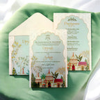 KL2218 Royal Fort Design Luxury Wedding Invitation Card with 2 Printed Cards and Matching Envelope - Kalash Cards