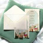 KL2218 Royal Fort Design Luxury Wedding Invitation Card with 2 Printed Cards and Matching Envelope - Kalash Cards