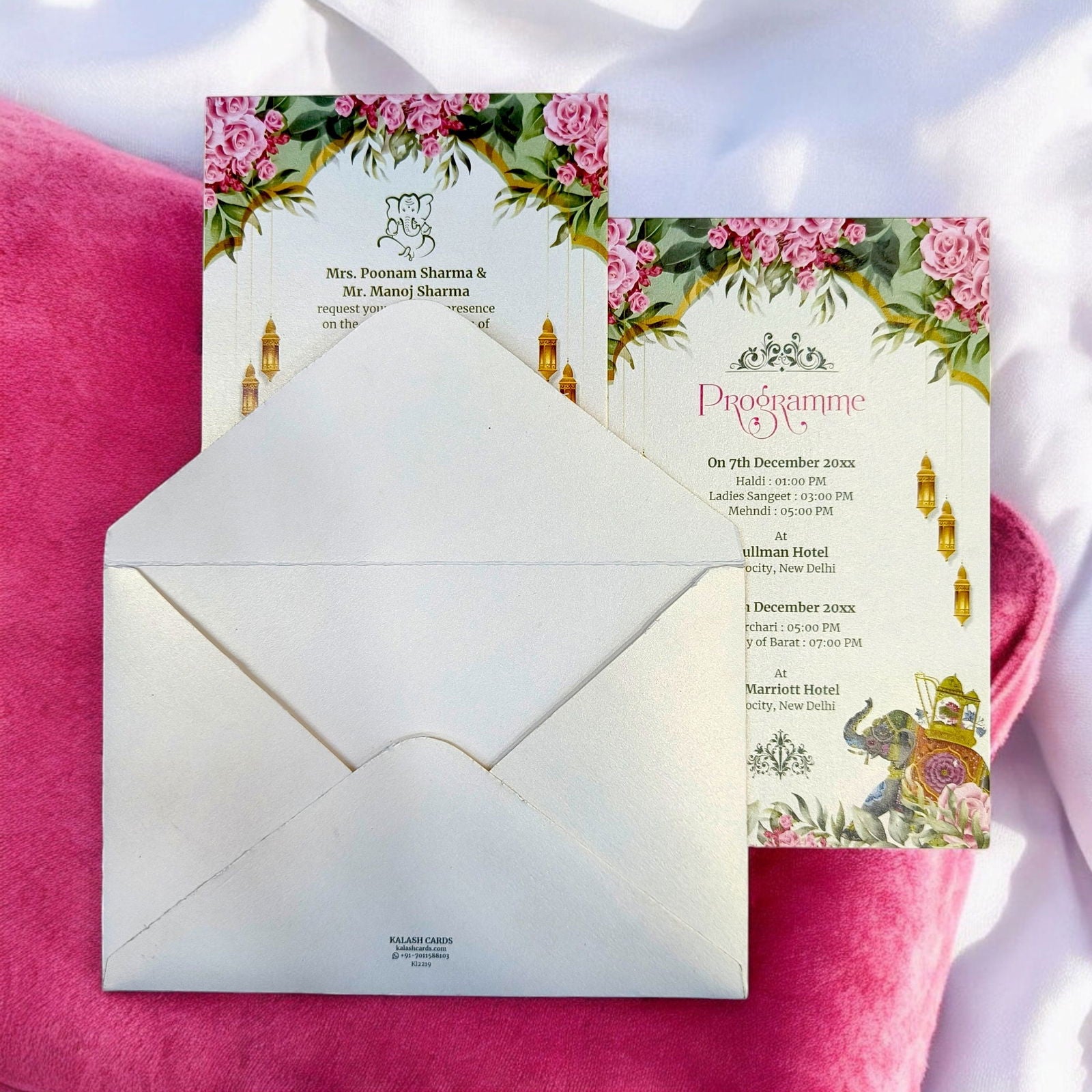 KL2219 Royal Elephant Design Luxury Wedding Invitation Card with 2 Printed Cards and Matching Envelope - Kalash Cards