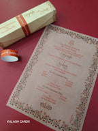 KL2231 Luxury Translucent Scroll Wedding Card with Matching Box Cover and Personalised Band-Kalash Cards