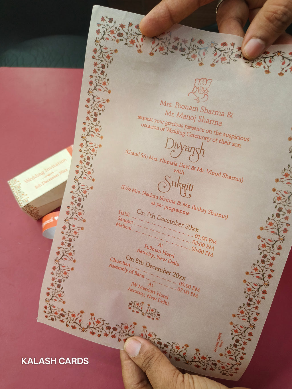 KL2231 Luxury Translucent Scroll Wedding Card with Matching Box Cover and Personalised Band-Kalash Cards