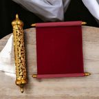 KL22 Velvet Fabric Scroll Wedding Card With Designer Plastic Holder - Kalash Cards