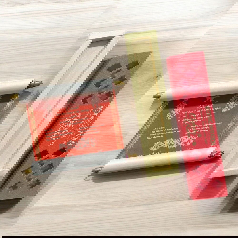 KL24 Satin Fabric Scroll Wedding Card with Box - Kalash Cards