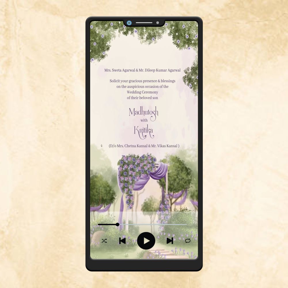 KL27 Floral Theme Premium Hindu Video Wedding Invitation-Kalash Cards