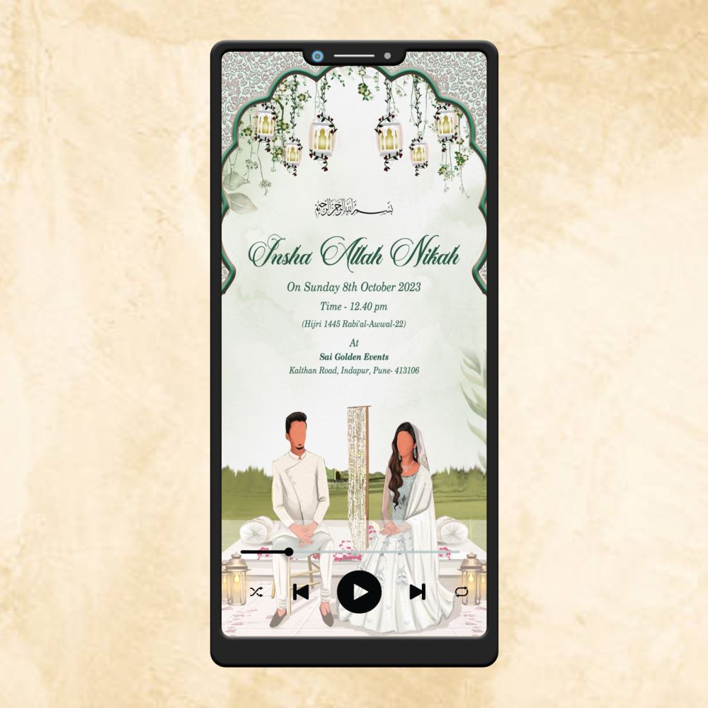 KL41 Floral Theme Premium Muslim Video Wedding Invitation-Kalash Cards