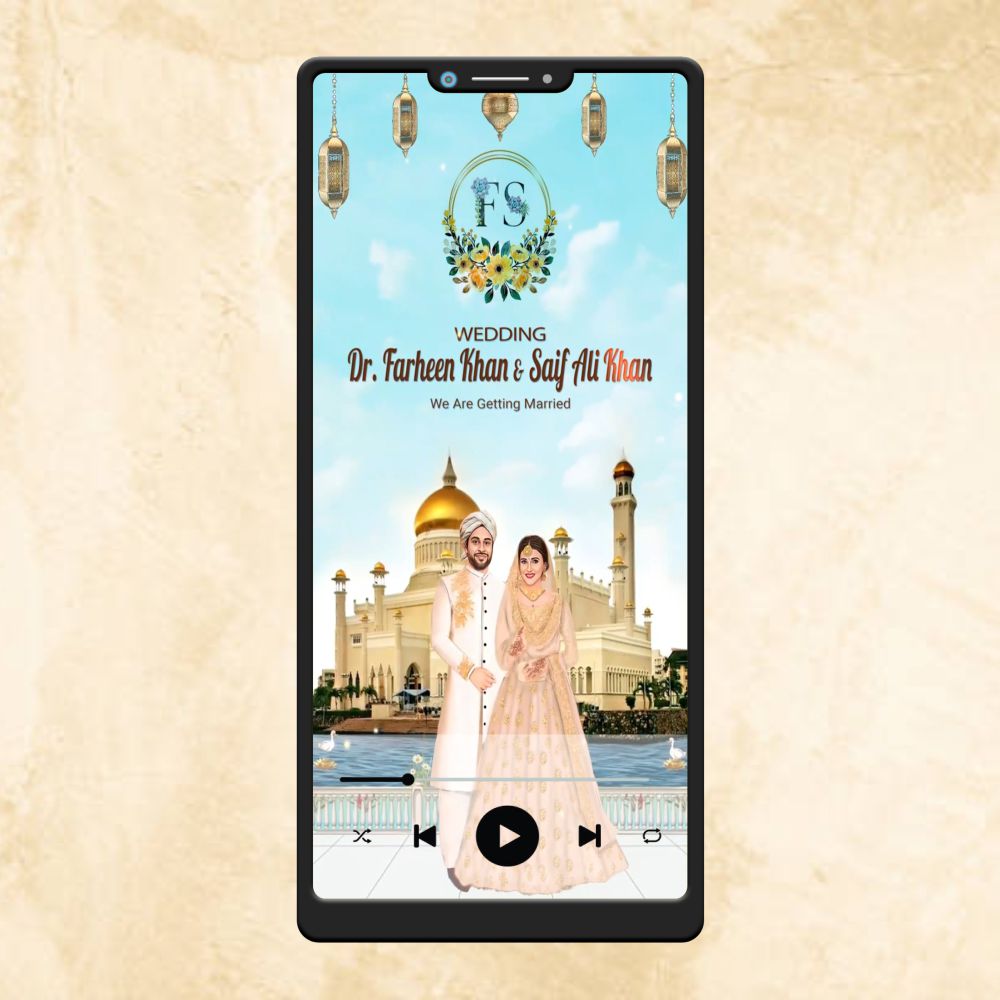 KL42 Traditional Theme Premium Muslim Video Wedding Invitation-Kalash Cards