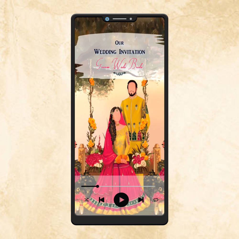 KL44 Floral Theme Premium Muslim Video Wedding Invitation-Kalash Cards