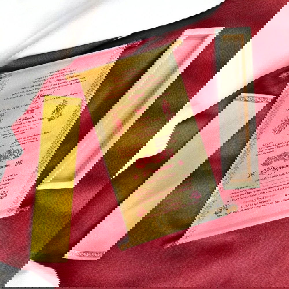 KL4 Satin Fabric Scroll Wedding Card with Box - Kalash Cards