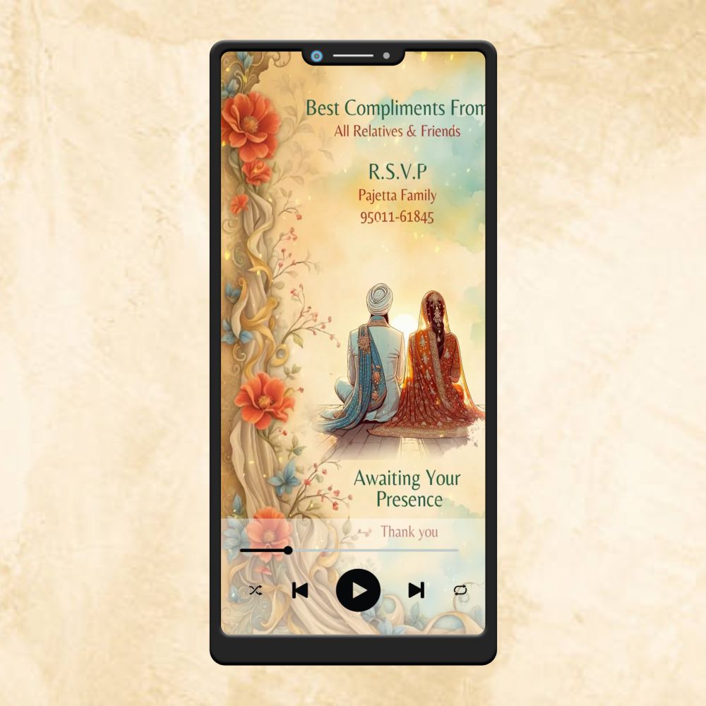 KL50 Vintage Theme Premium Sikh Video Wedding Invitation-Kalash Cards