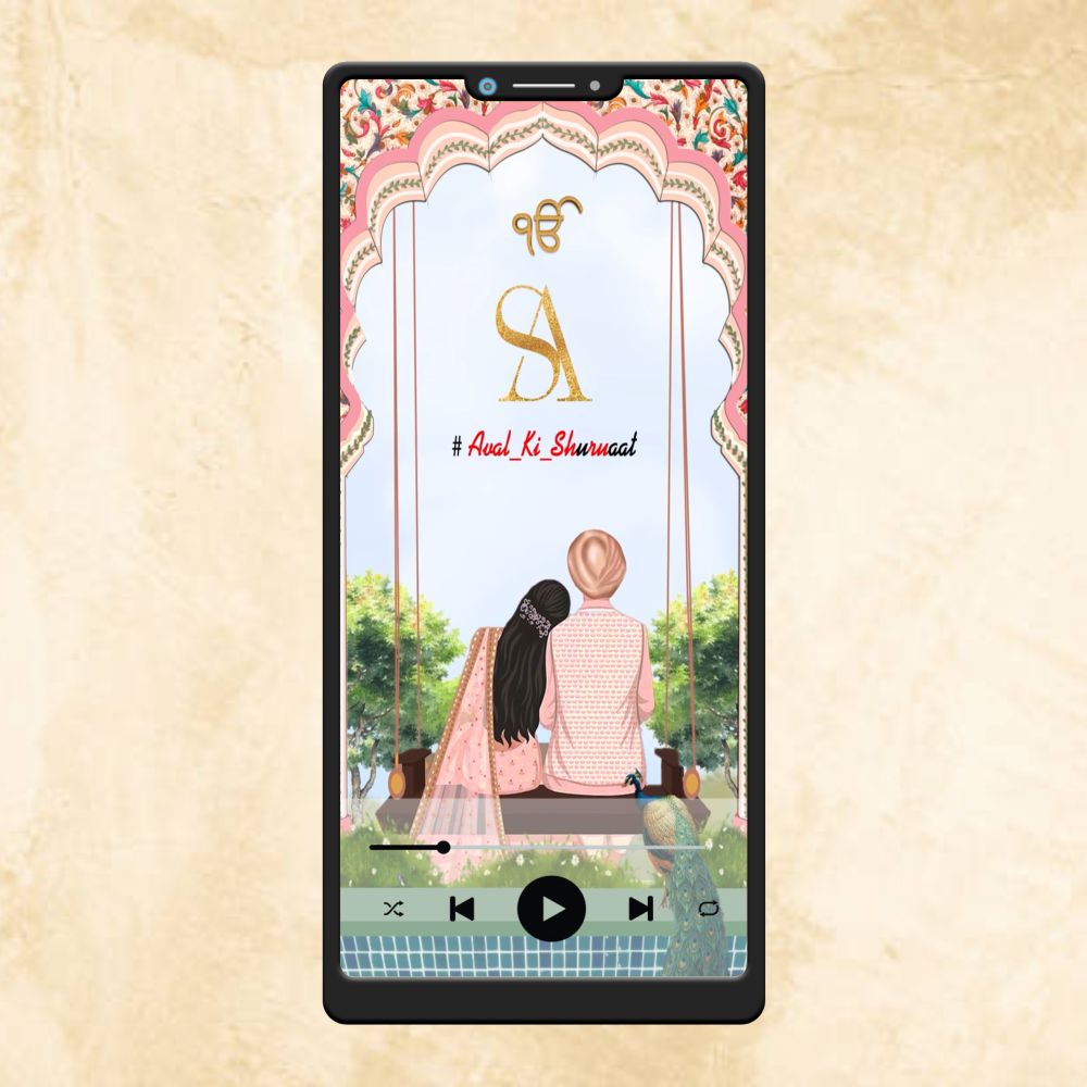 KL52 Floral Theme Premium Sikh Video Wedding Invitation-Kalash Cards