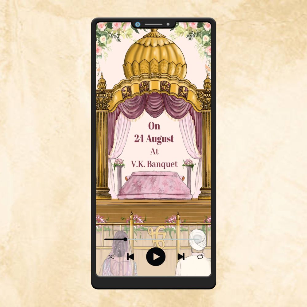 KL53 Floral Theme Premium Sikh Video Wedding Invitation-Kalash Cards