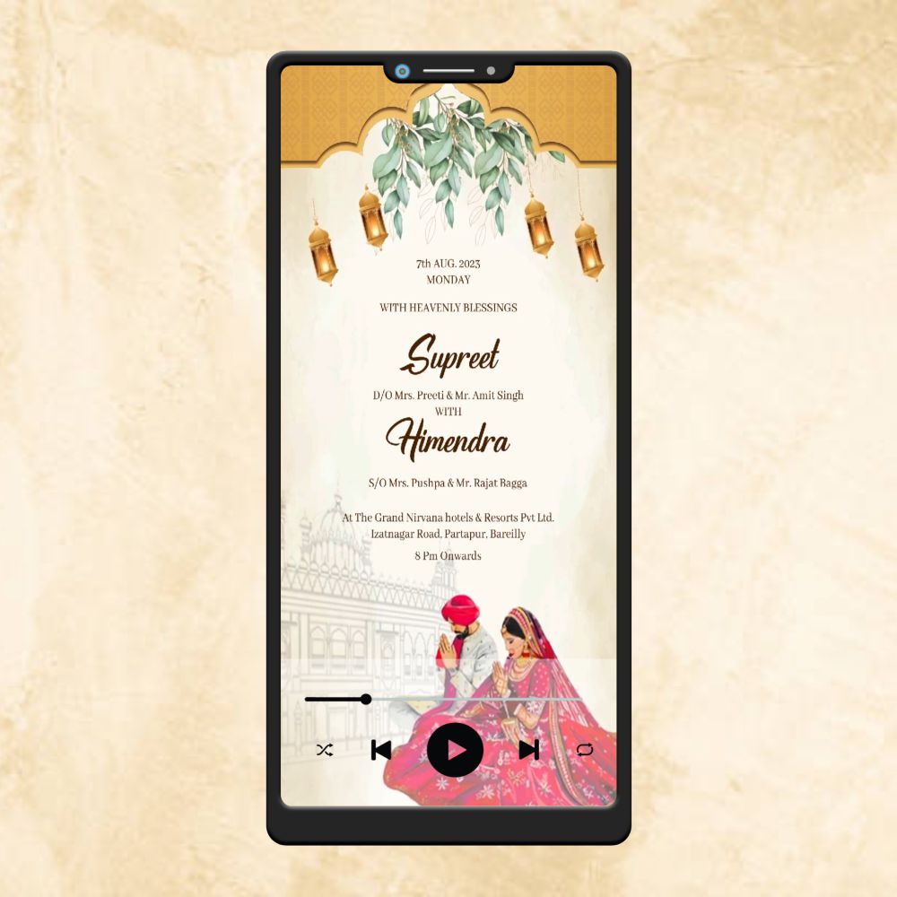 KL55 Traditional Theme Premium Sikh Video Wedding Invitation-Kalash Cards