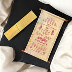 KL5 Satin Fabric Scroll Wedding Card with Box - Kalash Cards