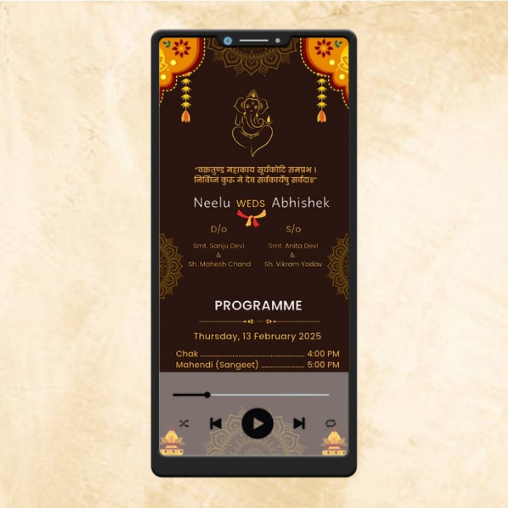 KL64Y Traditional Theme Premium Hindu Video Wedding Invitation-Kalash Cards
