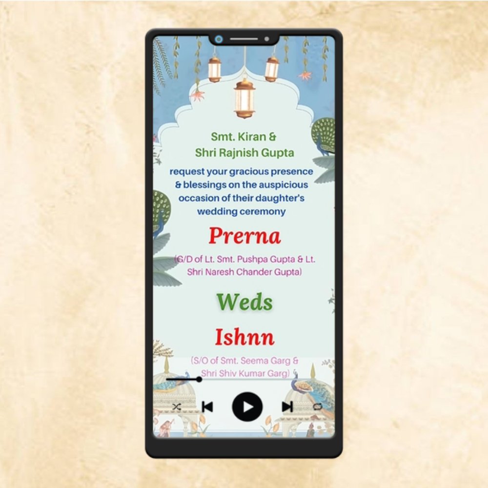 KL66Y Traditional Theme Premium Hindu Video Wedding Invitation-Kalash Cards