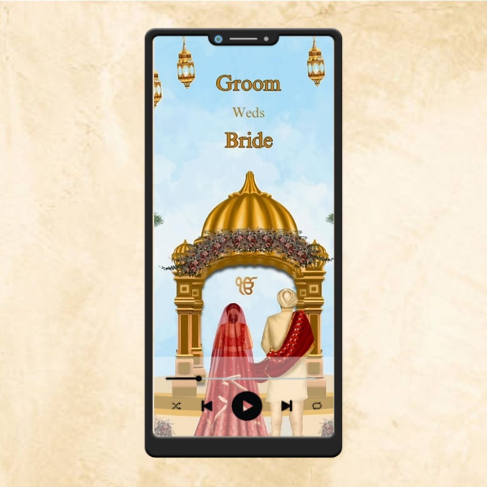 KL72 Traditional Theme Premium Punjabi Sikh Video Wedding Invitation-Kalash Cards