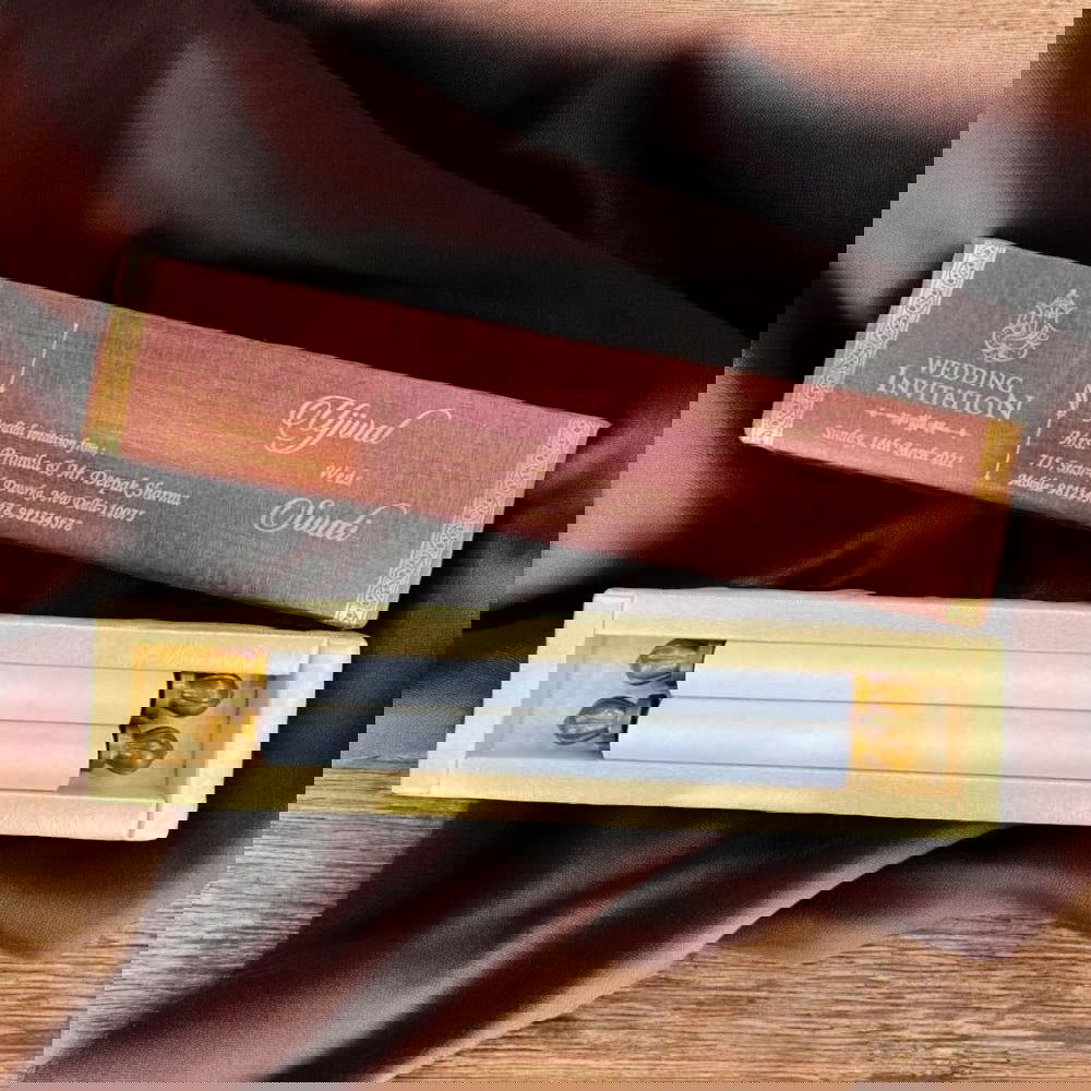 KL7 Satin Fabric Scroll Wedding Card with Box - Kalash Cards