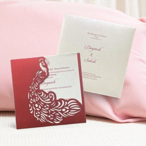 KL8001 Laser Cut Paper Wedding Card with 2 Page and 1 Envelope-Kalash Cards