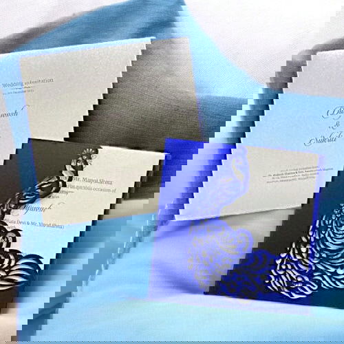 KL8001-2 Laser Cut Paper Wedding Card with 2 Card Inserts and 1 Envelope - Kalash Cards