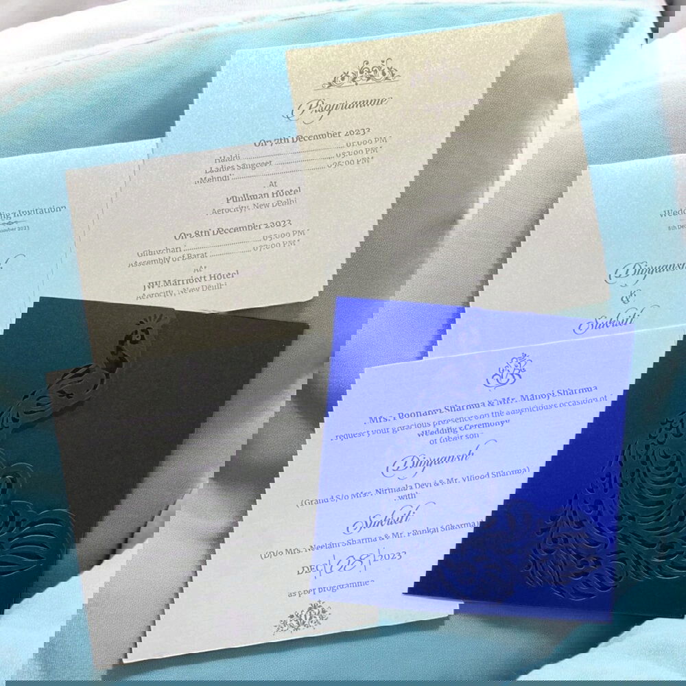 KL8001-2 Laser Cut Paper Wedding Card with 2 Card Inserts and 1 Envelope - Kalash Cards