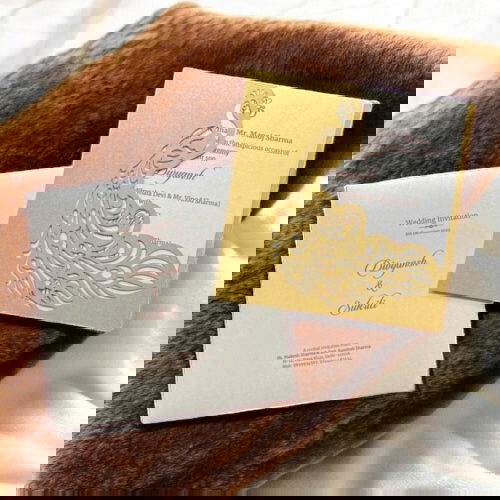 KL8001-3 Laser Cut Paper Wedding Card with 2 Card Inserts and 1 Envelope - Kalash Cards